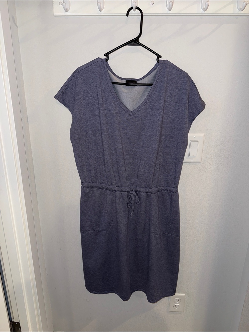 Casual V-Neck Drawstring Dress in Charcoal Blue